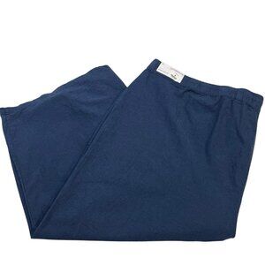 Liz Claiborne Pants Womens 4X Blue Linen Blend Wide Leg Cropped Pull On Comfort